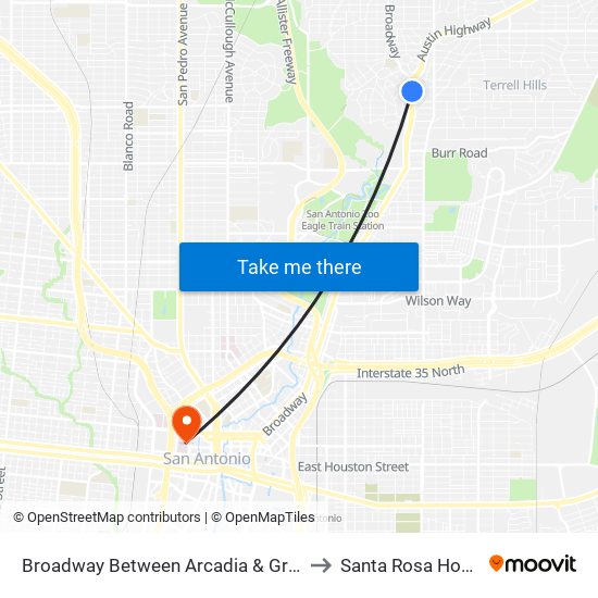 Broadway Between Arcadia & Grandview to Santa Rosa Hospital map