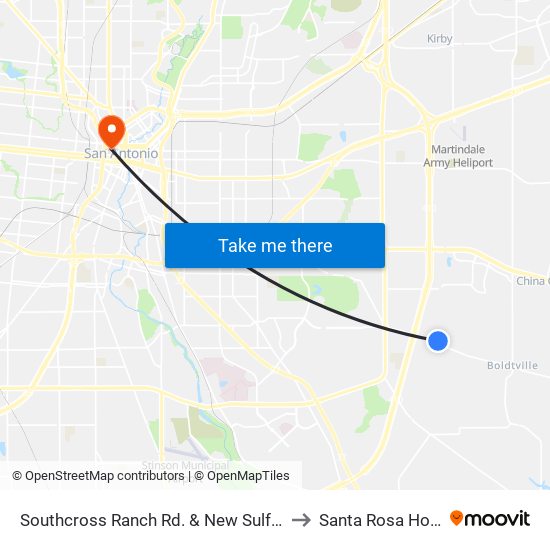 Southcross Ranch Rd. & New Sulfur Springs to Santa Rosa Hospital map