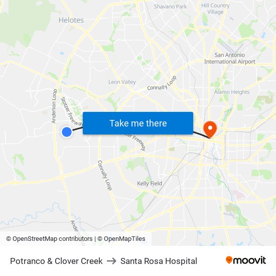 Potranco & Clover Creek to Santa Rosa Hospital map