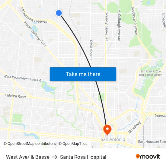 West Ave/ & Basse to Santa Rosa Hospital map