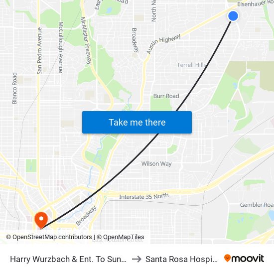 Harry Wurzbach & Ent. To Sunse to Santa Rosa Hospital map