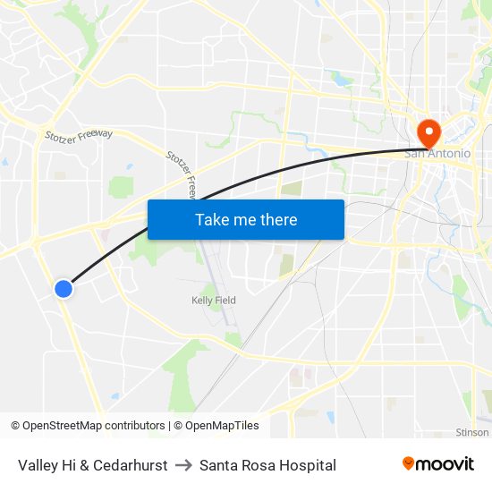 Valley Hi & Cedarhurst to Santa Rosa Hospital map