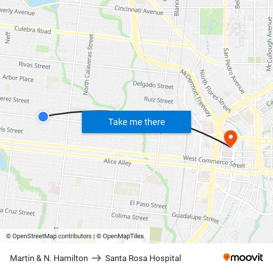 Martin & N. Hamilton to Santa Rosa Hospital map