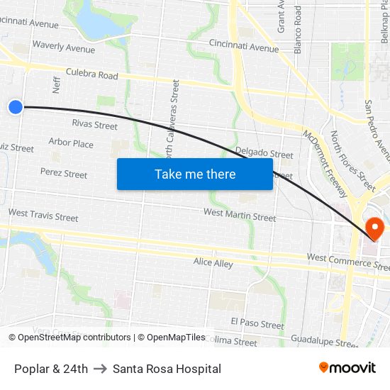 Poplar & 24th to Santa Rosa Hospital map