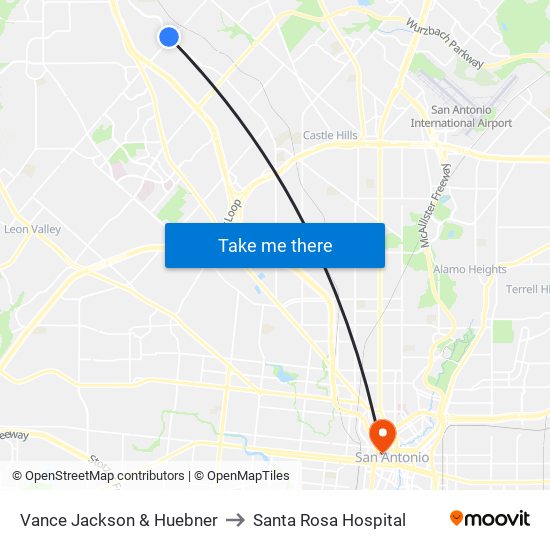 Vance Jackson & Huebner to Santa Rosa Hospital map