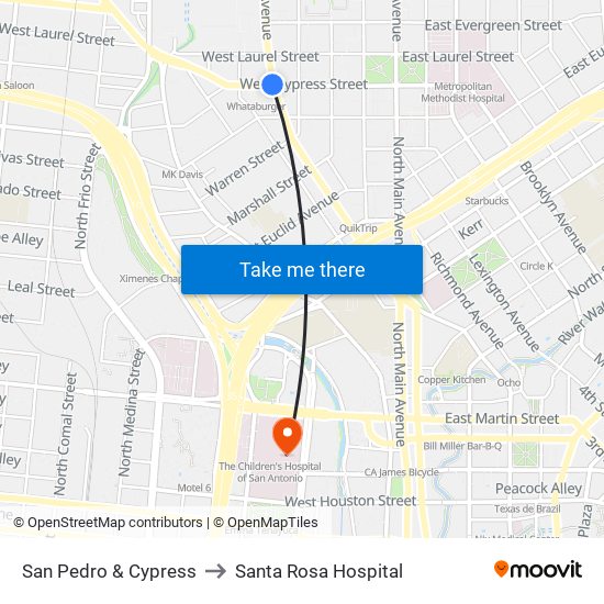 San Pedro & Cypress to Santa Rosa Hospital map