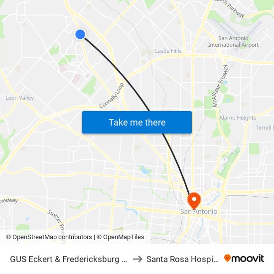 GUS Eckert & Fredericksburg Rd. to Santa Rosa Hospital map