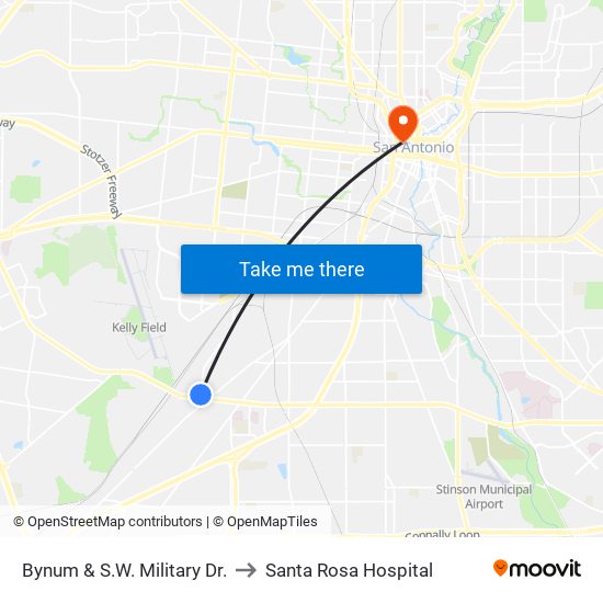 Bynum & S.W. Military Dr. to Santa Rosa Hospital map