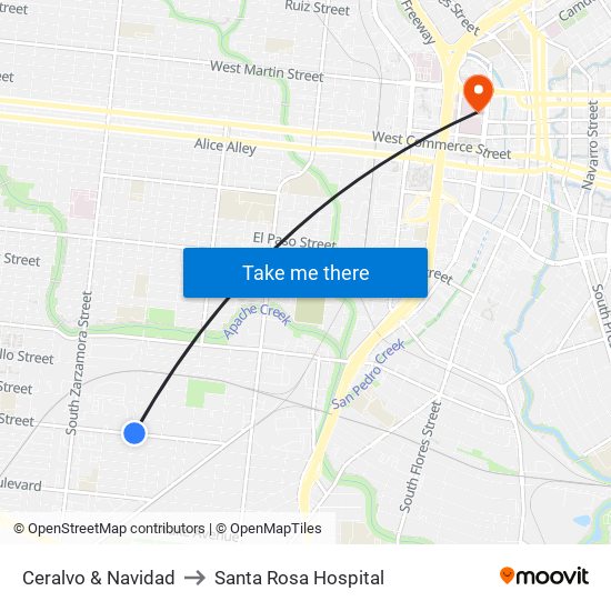 Ceralvo & Navidad to Santa Rosa Hospital map