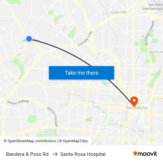 Bandera & Poss Rd. to Santa Rosa Hospital map