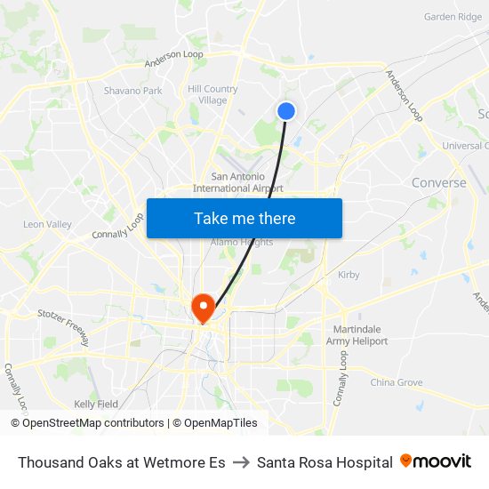 Thousand Oaks at Wetmore Es to Santa Rosa Hospital map