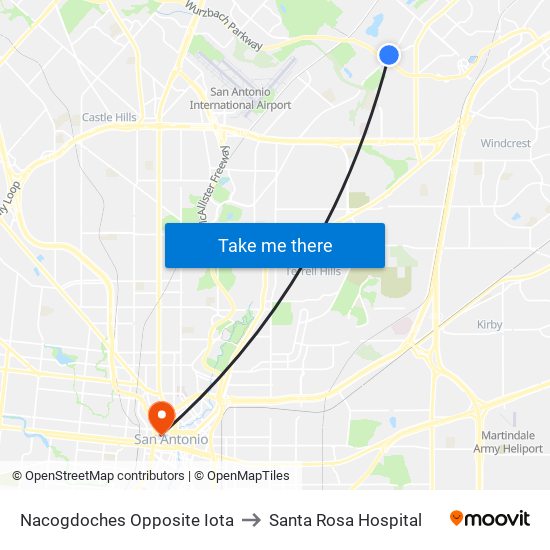 Nacogdoches Opposite Iota to Santa Rosa Hospital map