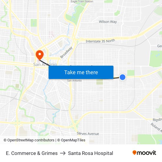 E. Commerce & Grimes to Santa Rosa Hospital map