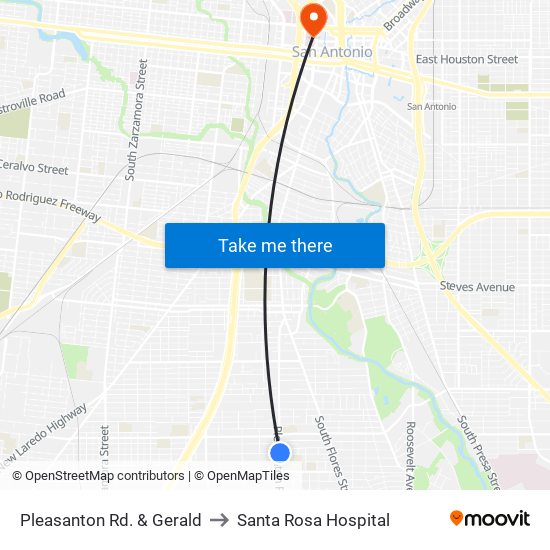 Pleasanton Rd. & Gerald to Santa Rosa Hospital map