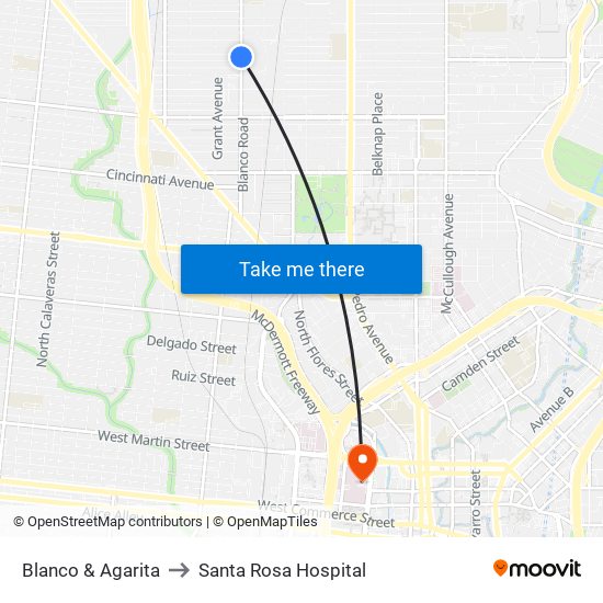 Blanco & Agarita to Santa Rosa Hospital map