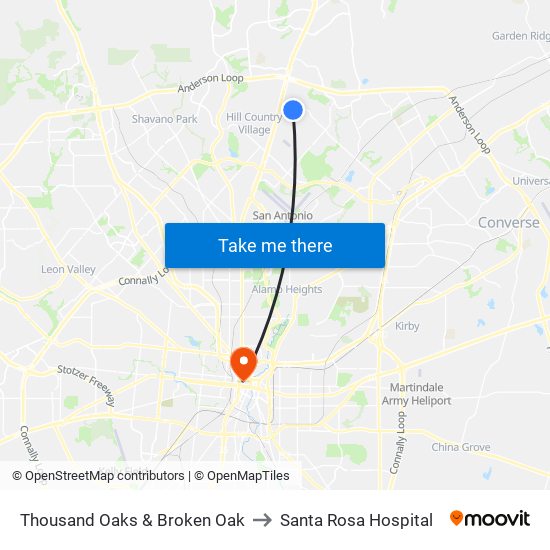 Thousand Oaks & Broken Oak to Santa Rosa Hospital map