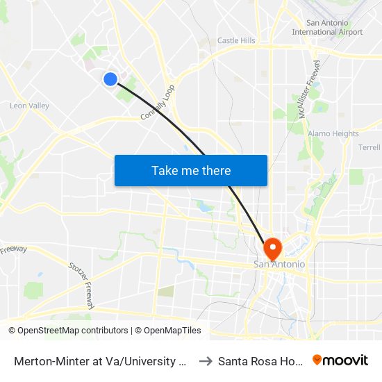 Merton-Minter at Va/University Hospitals to Santa Rosa Hospital map