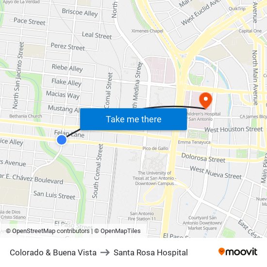 Colorado & Buena Vista to Santa Rosa Hospital map