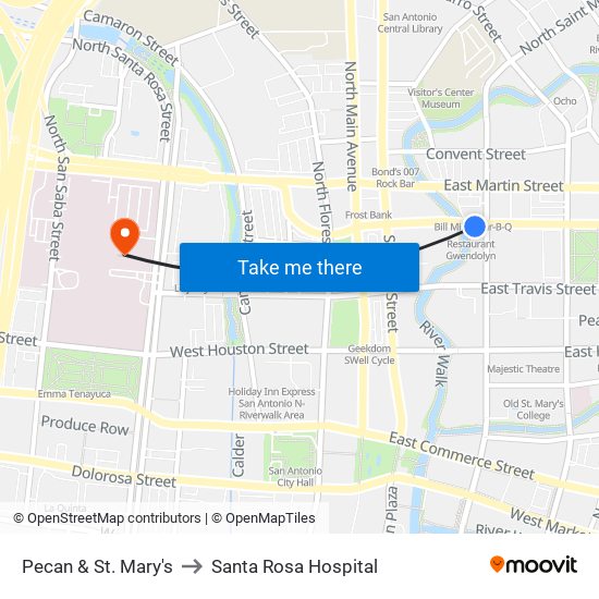 Pecan & St. Mary's to Santa Rosa Hospital map