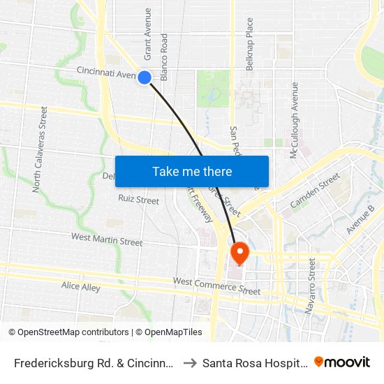 Fredericksburg Rd. & Cincinnati to Santa Rosa Hospital map