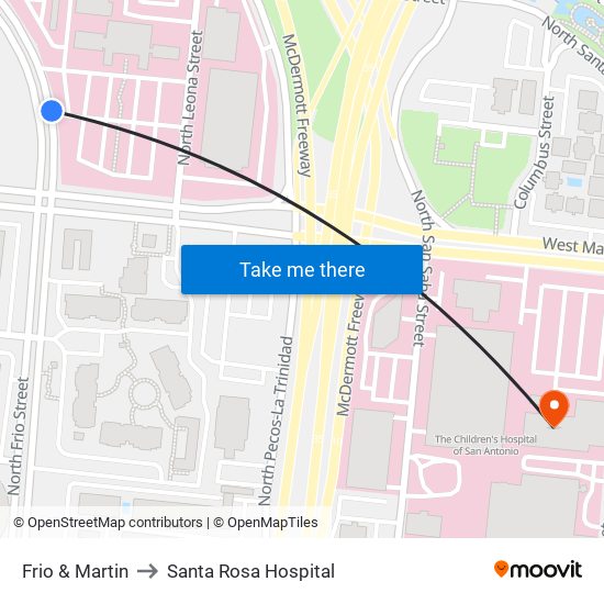 Frio & Martin to Santa Rosa Hospital map
