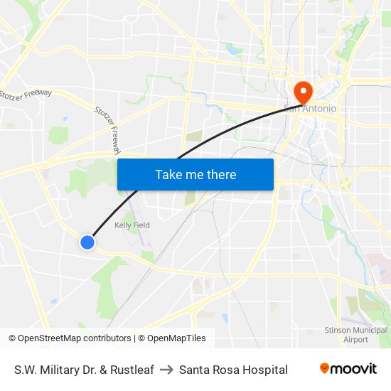 S.W. Military Dr. & Rustleaf to Santa Rosa Hospital map