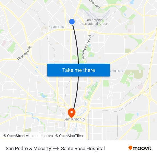 San Pedro & Mccarty to Santa Rosa Hospital map