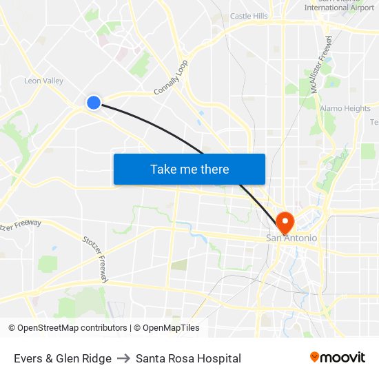 Evers & Glen Ridge to Santa Rosa Hospital map