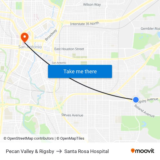 Pecan Valley & Rigsby to Santa Rosa Hospital map