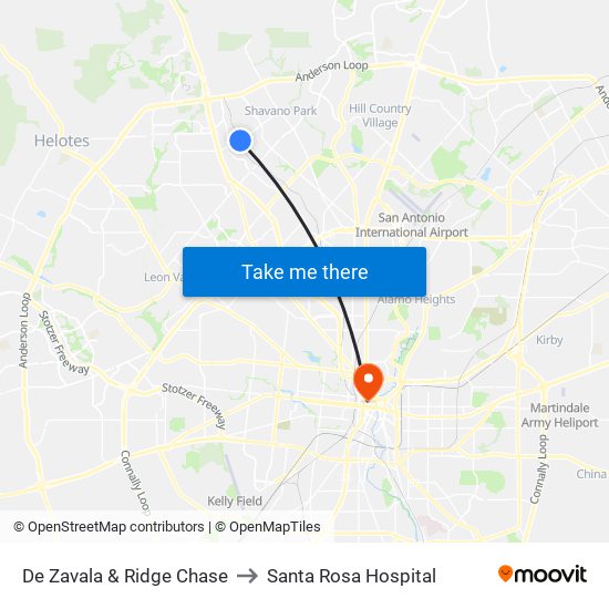 De Zavala & Ridge Chase to Santa Rosa Hospital map