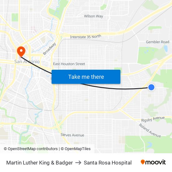 Martin Luther King & Badger to Santa Rosa Hospital map