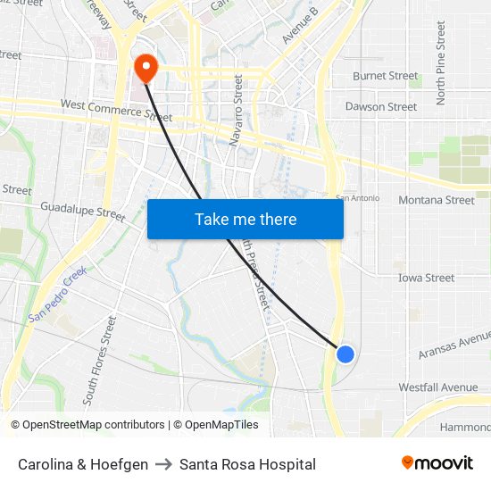 Carolina & Hoefgen to Santa Rosa Hospital map