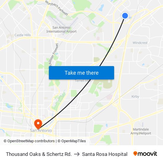 Thousand Oaks & Schertz Rd. to Santa Rosa Hospital map