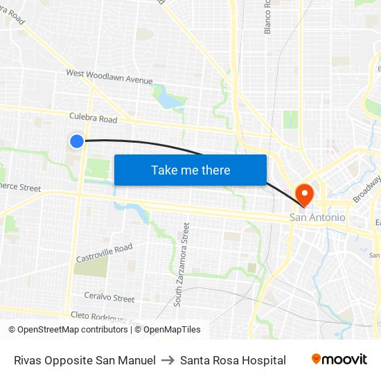 Rivas Opposite San Manuel to Santa Rosa Hospital map