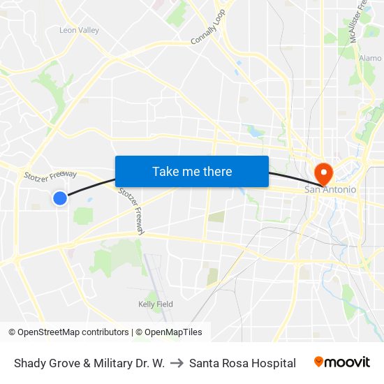 Shady Grove & Military Dr. W. to Santa Rosa Hospital map