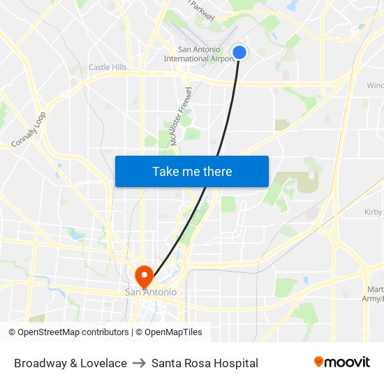 Broadway & Lovelace to Santa Rosa Hospital map