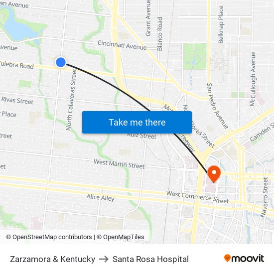 Zarzamora & Kentucky to Santa Rosa Hospital map