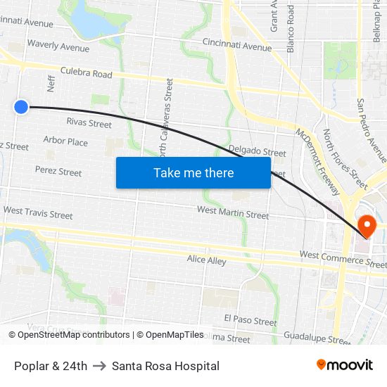 Poplar & 24th to Santa Rosa Hospital map