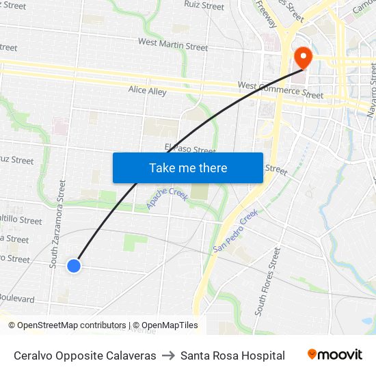 Ceralvo Opposite Calaveras to Santa Rosa Hospital map