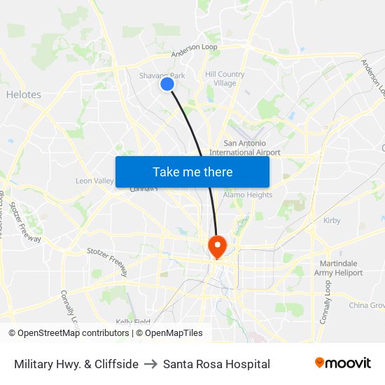 Military Hwy. & Cliffside to Santa Rosa Hospital map