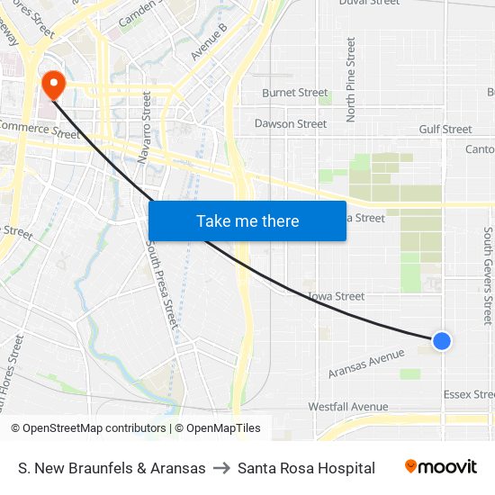 S. New Braunfels & Aransas to Santa Rosa Hospital map