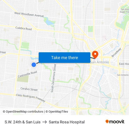 S.W. 24th & San Luis to Santa Rosa Hospital map