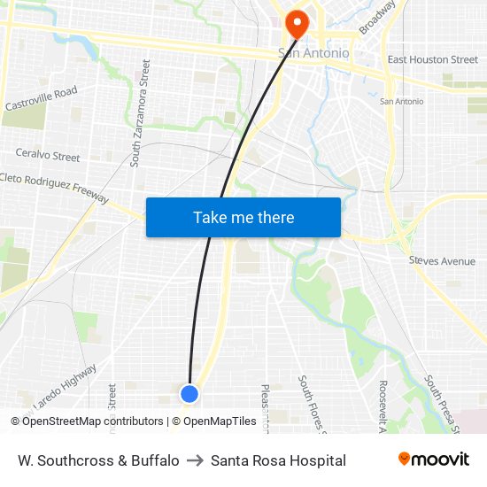 W. Southcross & Buffalo to Santa Rosa Hospital map