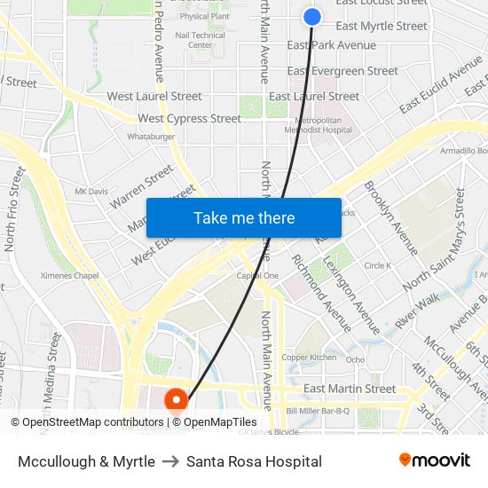 Mccullough & Myrtle to Santa Rosa Hospital map