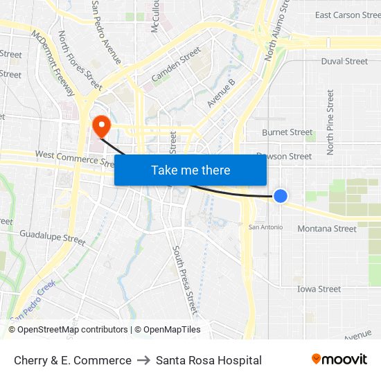 Cherry & E. Commerce to Santa Rosa Hospital map