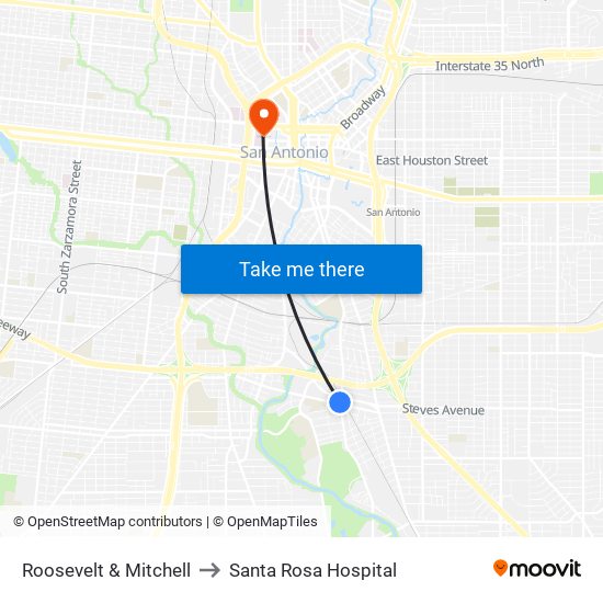 Roosevelt & Mitchell to Santa Rosa Hospital map