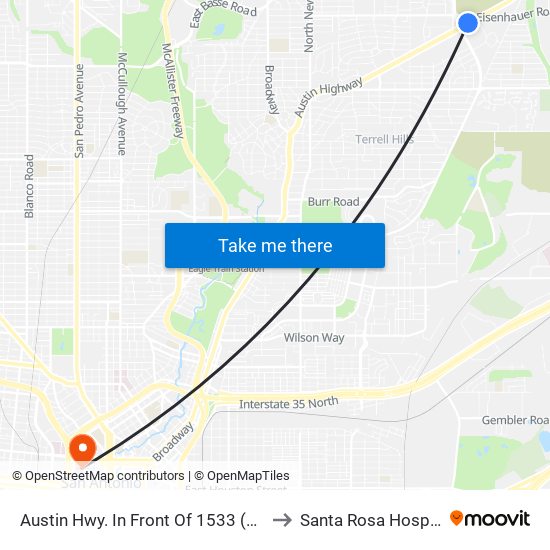 Austin Hwy. In Front Of 1533 (Heb) to Santa Rosa Hospital map