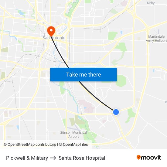 Pickwell & Military to Santa Rosa Hospital map
