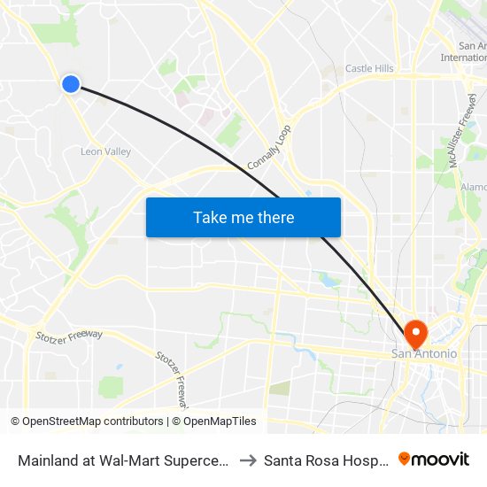 Mainland at Wal-Mart Supercenter to Santa Rosa Hospital map