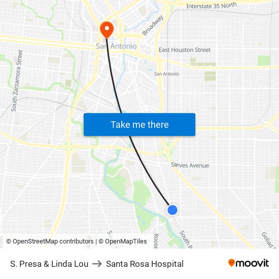 S. Presa & Linda Lou to Santa Rosa Hospital map